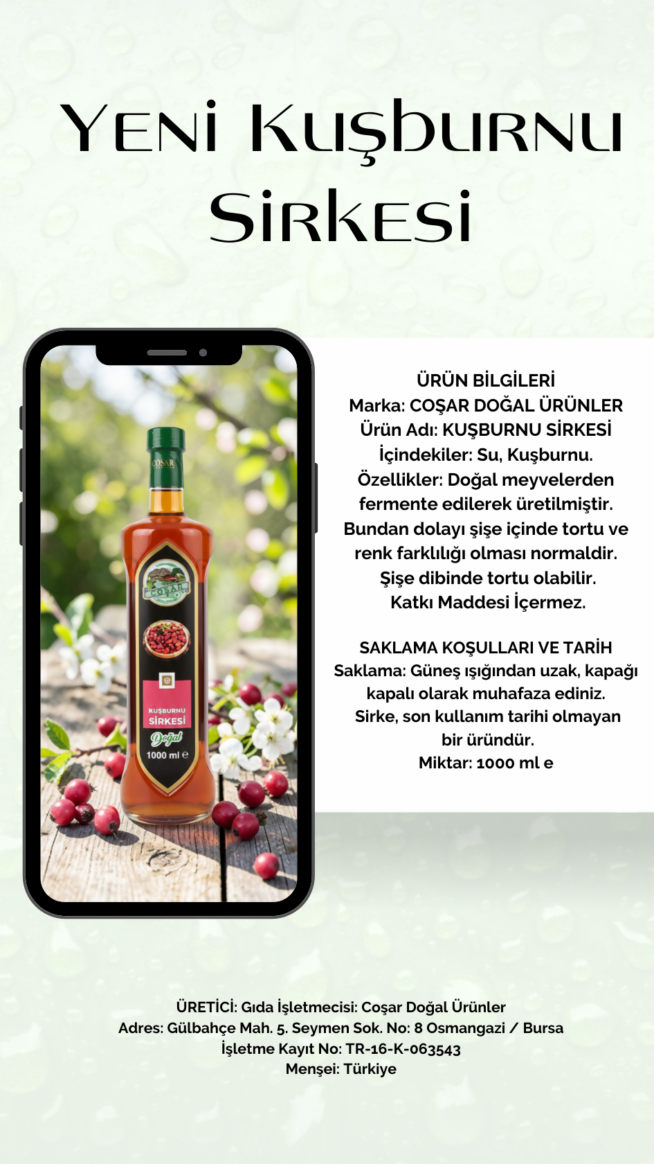 Coşar Kuşburnu Sirkesi