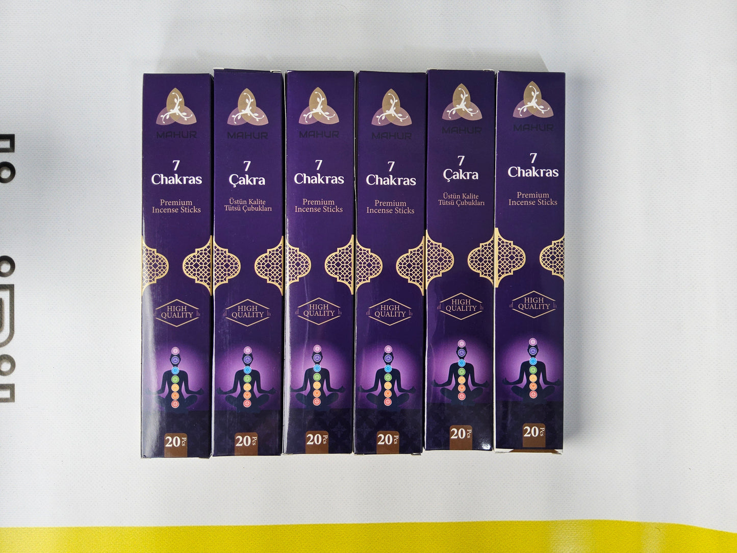 Mahur 7 Çakra Premium Tütsü Çubukları - 6 Paket x 20 Adet (Toplam 120 Çubuk) - Meditasyon ve Yoga İçin Yüksek Kaliteli Tütsü Seti
