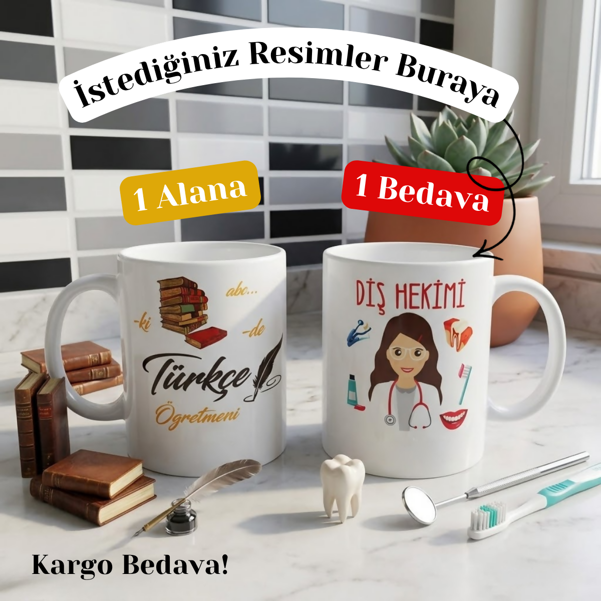 Kişiye Özel Fotoğraflı Kupa Bardak | Resmini Yükle, Sana Özel Üretelim | 1 Alana 1 Bedava + Ücretsiz Kargo