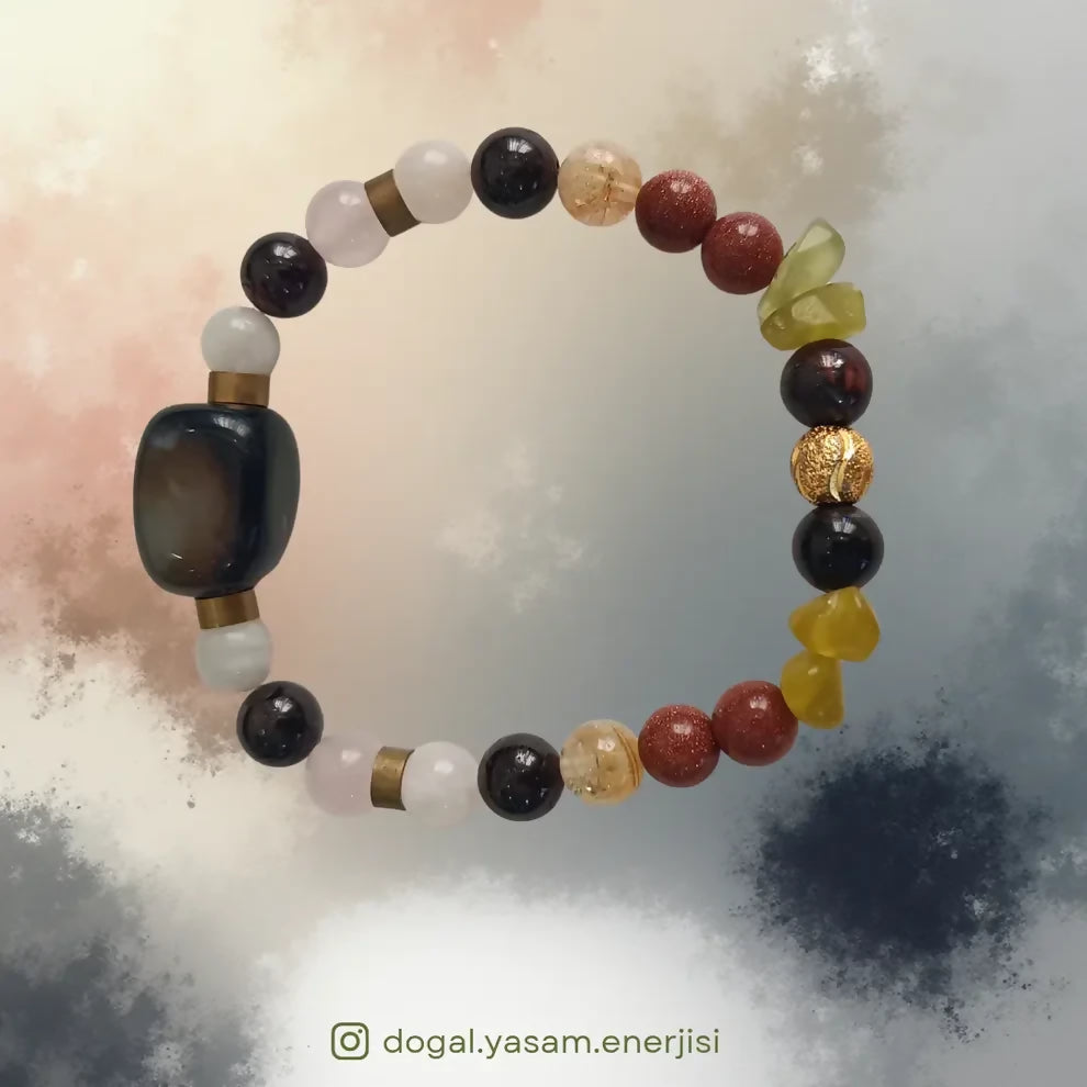 ❤️ Granat & Akik Doğal Taş Bileklik – Özün Enerjisi, Canlılık ve Tutku İçin El Yapımı Tasarım