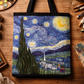El Boyaması Yıldızlı Gece Bez Çanta | Van Gogh Kanvas Çanta