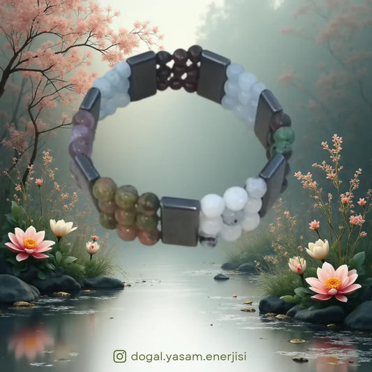 🌙 Üçlü Dize Doğal Taş Bileklik – Zarafet, Şifa ve İçsel Uyum İçin El Yapımı Karma Tasarım