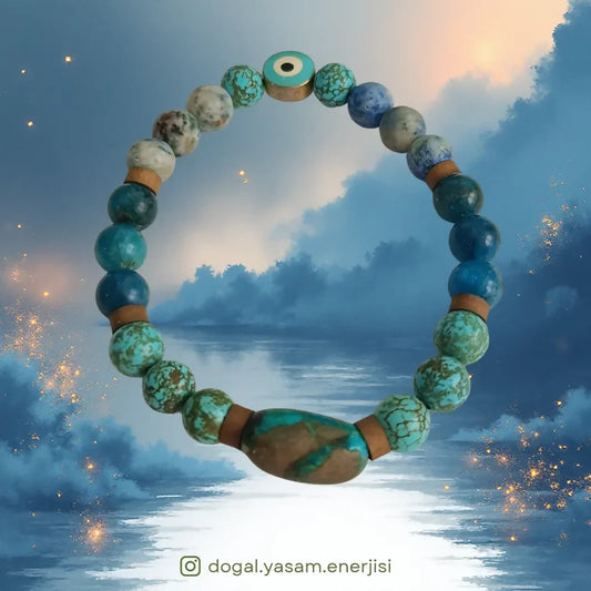 👑 Firuze (Nişabur) Doğal Taş Bileklik – Söz Gücü, Asalet ve Bilgelik İçin El Yapımı Özel Tasarım