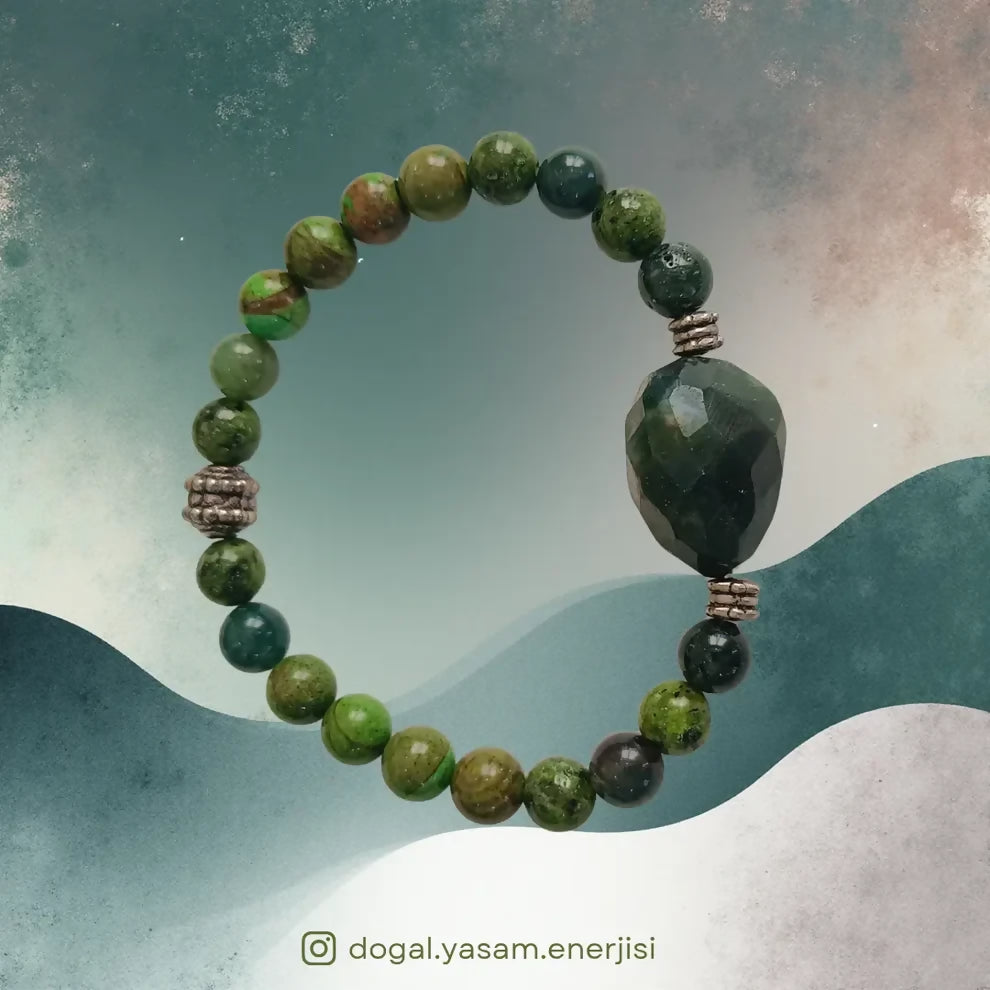 🌿 Yeşil Aventürin Doğal Taş Bileklik – Kalp Çakrası ve Denge Uyanışı İçin El Yapımı Tasarım
