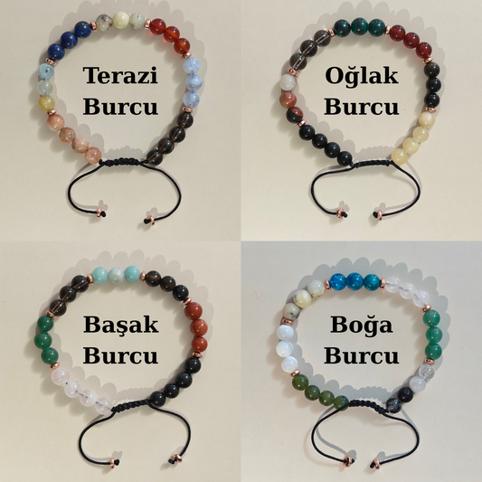 Burcuna Özel Doğal Taş Örgü Bileklik — 12 Burç Seçeneği | Ayarlanabilir | Ücretsiz Kargo