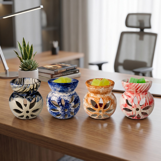 Çini Desenli Seramik Buhurdanlık + 2 Adet Kokulu Mum Hediye Seti | İkinci Koku & Tealight Hediyeli | Ücretsiz Kargo