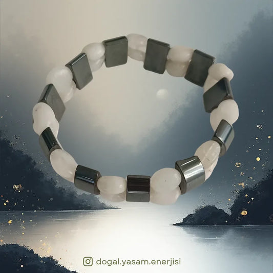 🕊️ Beyaz Akik Doğal Taş Bileklik – Huzur ve Denge İçin El Yapımı Sakinleştirici Tasarım