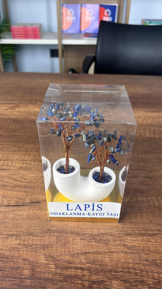 Lapis Lazuli Doğal Taşlı İkili Odaklanma ve Kaygı Ağacı